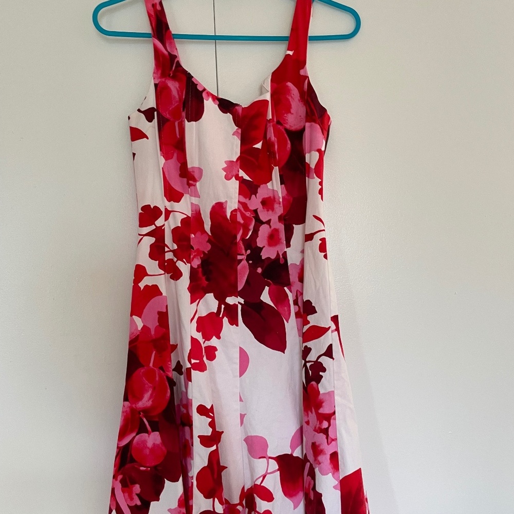 Nine West Red and Pink Floral Fit and Flare Dress Size 2 🌷🌺🌷